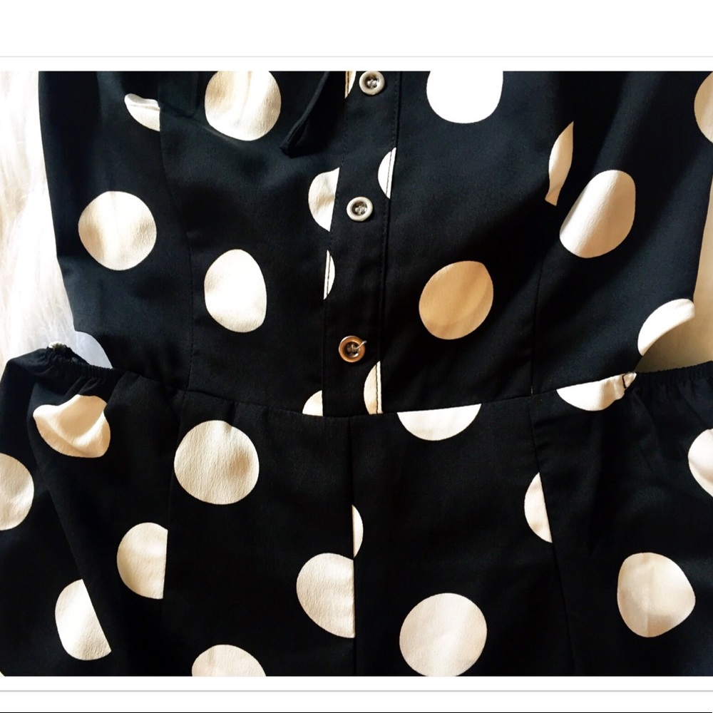 Black Open Back Jumpsuit with White Polka Dots - Picture 5 of 8